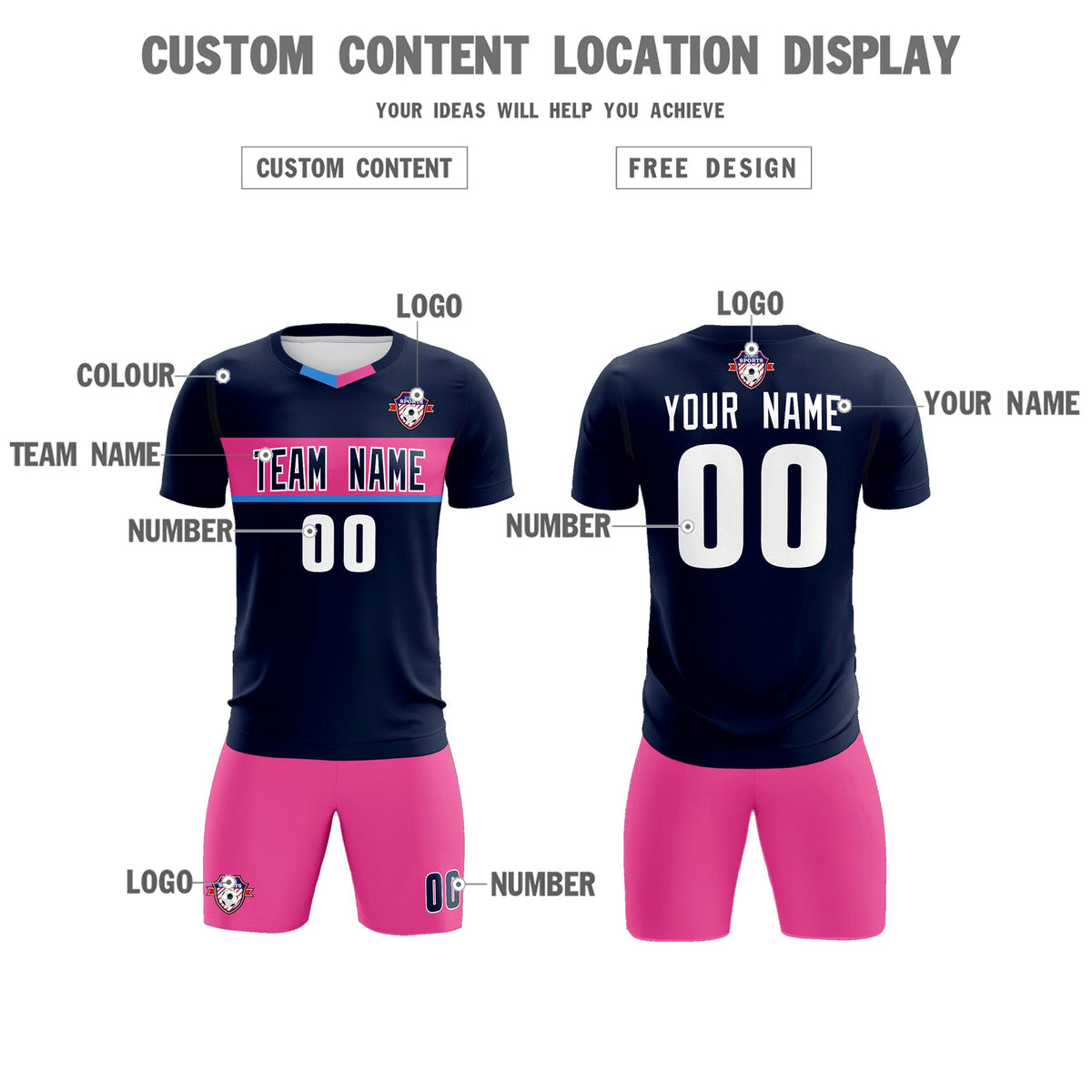 Custom Navy Classic Sports Sets Soccer Shirt Jersey