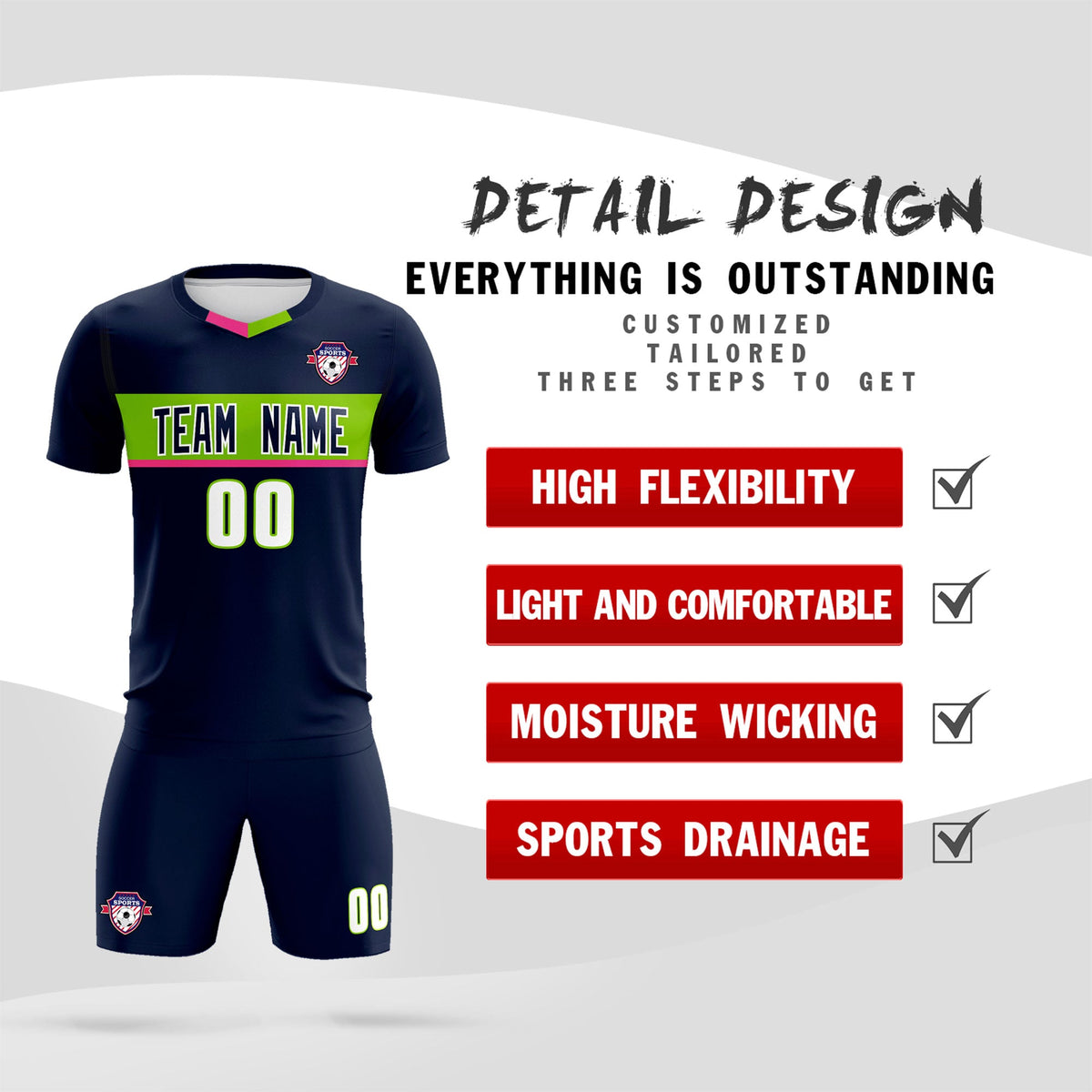 Custom Navy Classic Sports Sets Soccer Shirt Jersey
