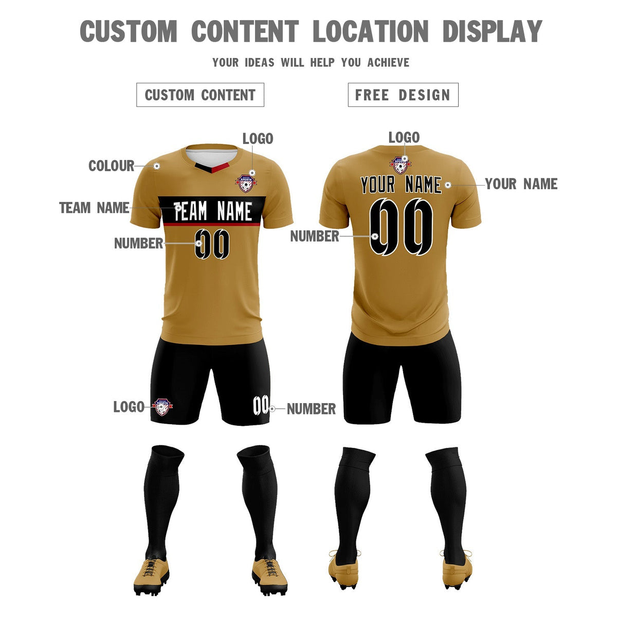 Custom Old Gold Classic Sports Sets Soccer Shirt Jersey