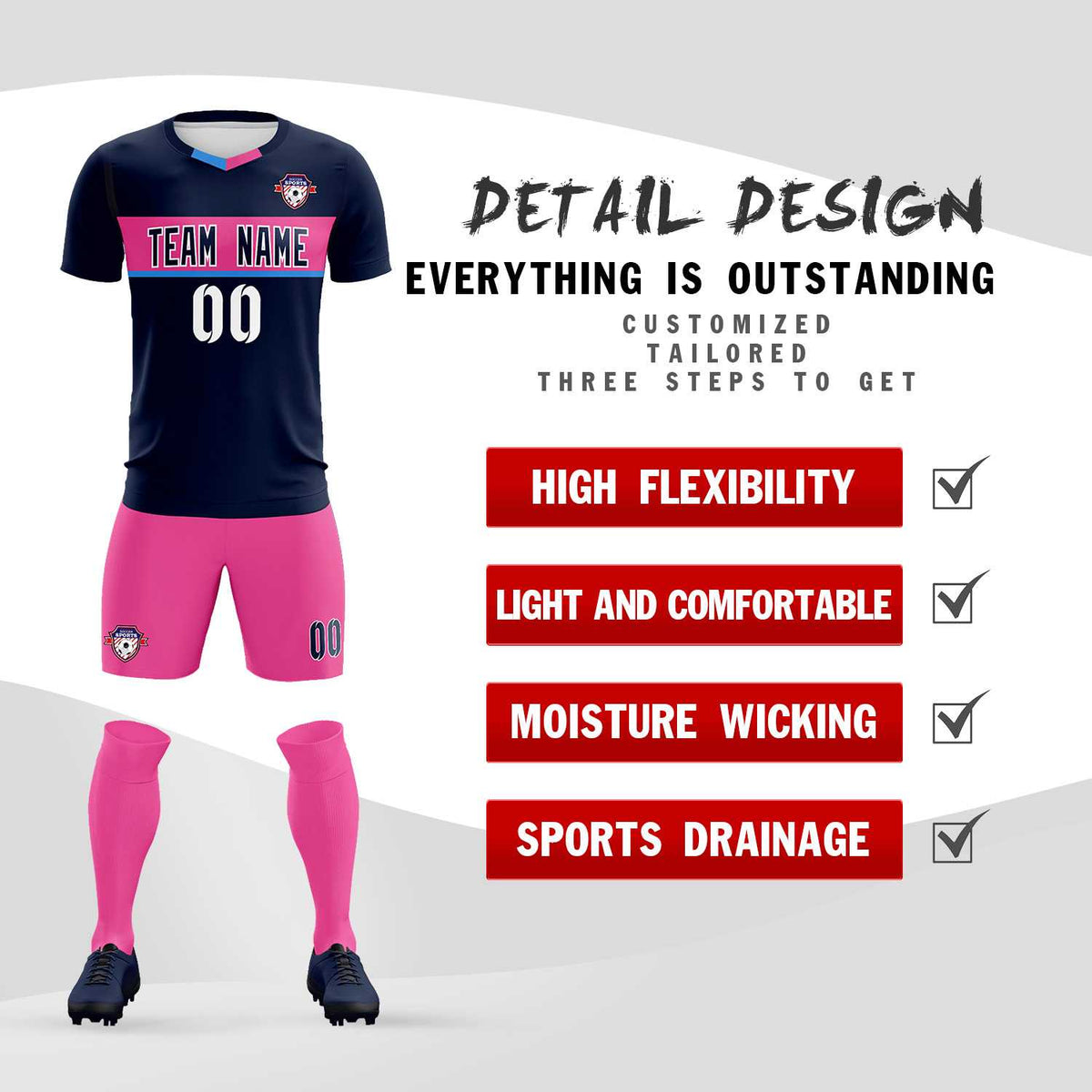 Custom Navy Classic Sports Sets Soccer Shirt Jersey