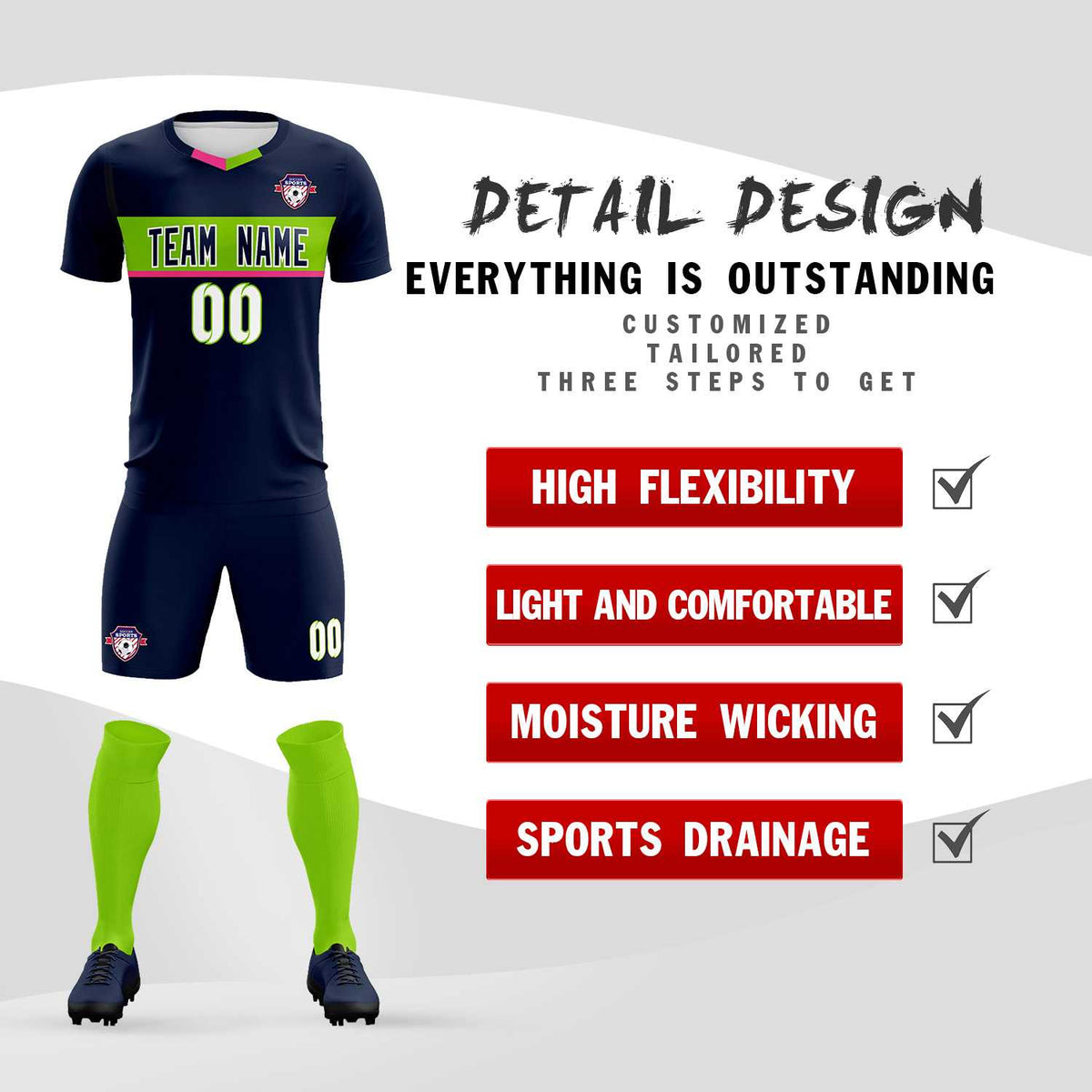 Custom Navy Classic Sports Sets Soccer Shirt Jersey