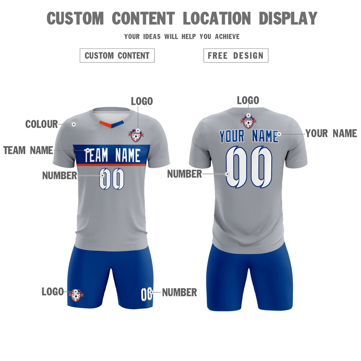 Custom Gray Classic Sports Sets Soccer Shirt Jersey