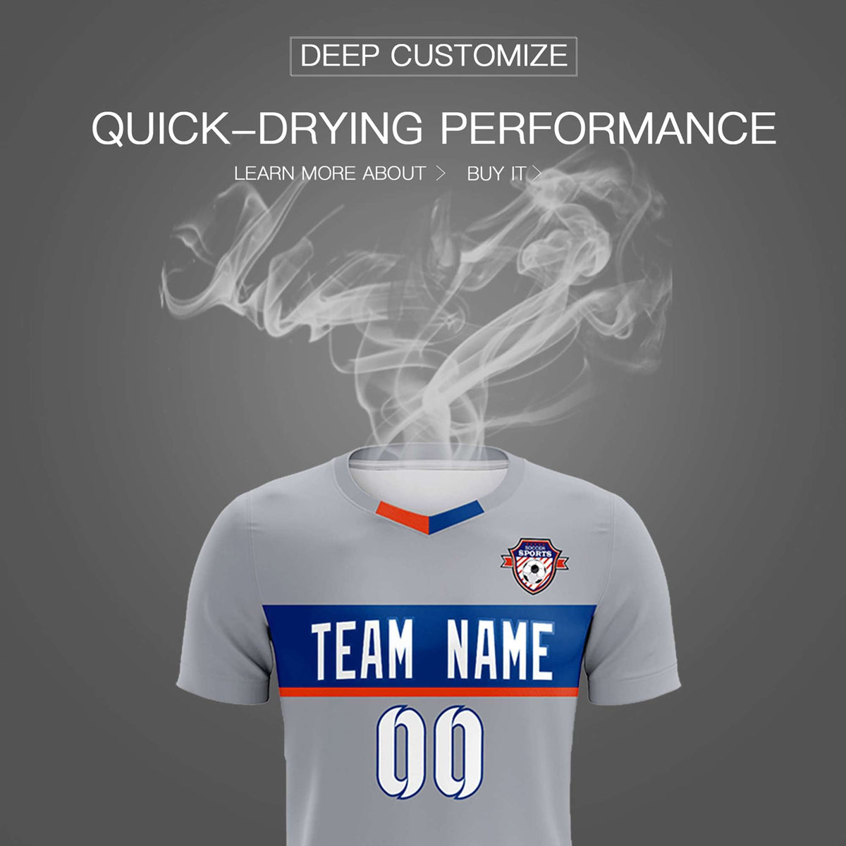 Custom Gray Classic Sports Sets Soccer Shirt Jersey