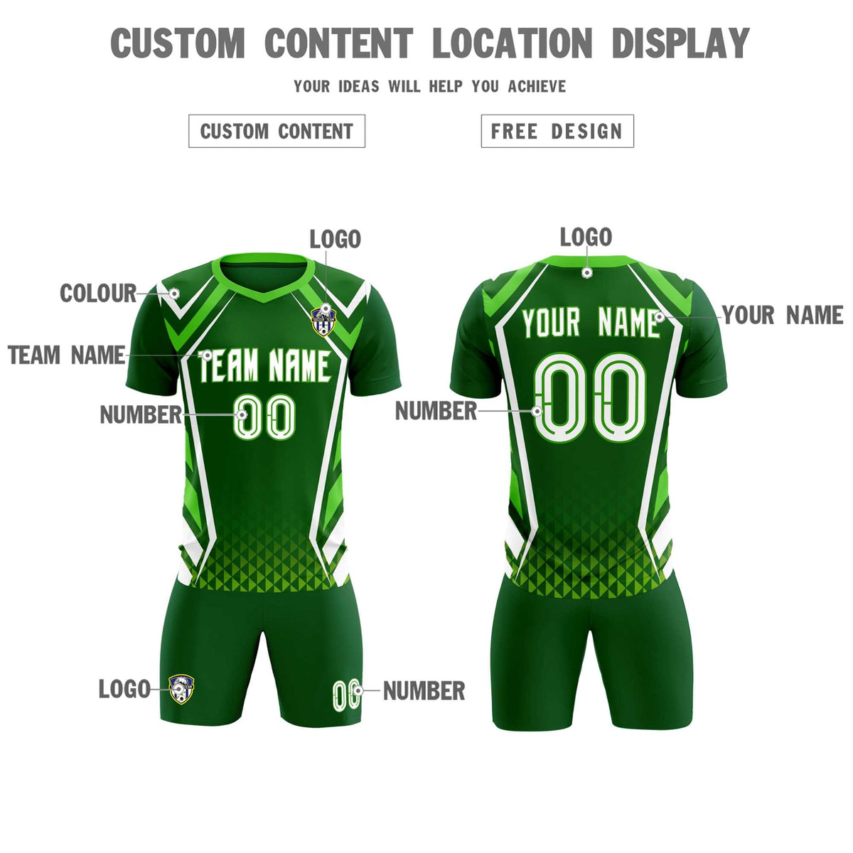 Custom Green Abstract Breathable Soccer Tops/Sets Jersey