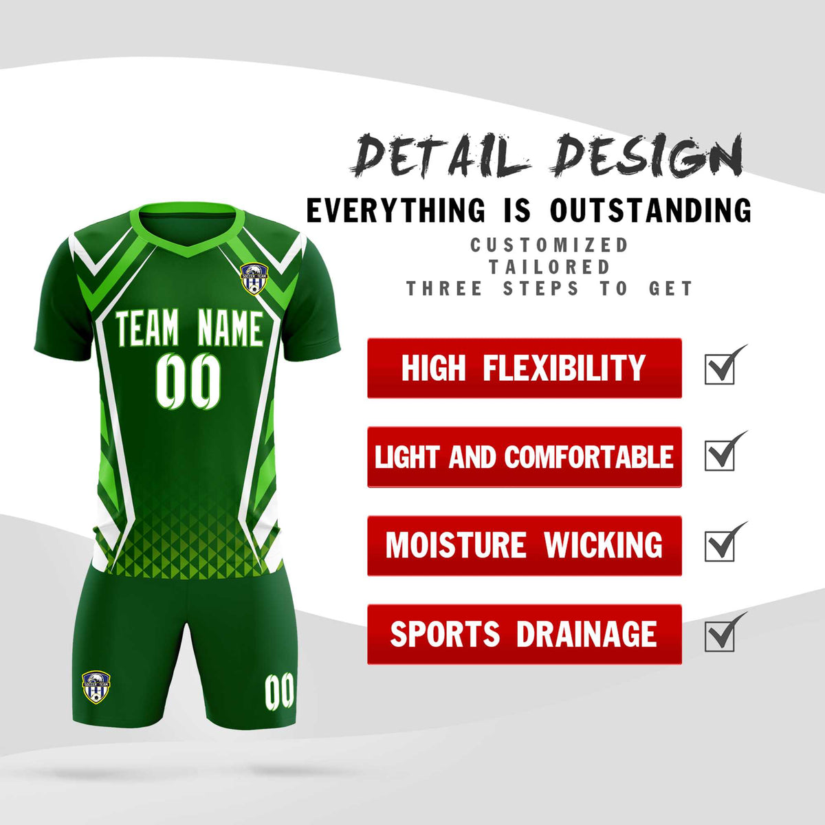 Custom Green Abstract Breathable Soccer Tops/Sets Jersey
