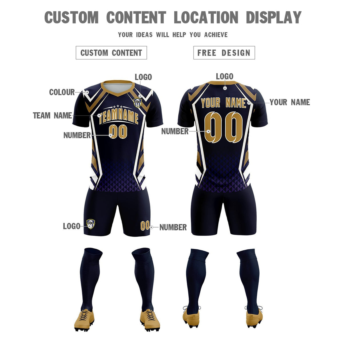 Custom Navy Abstract Breathable Soccer Tops/Sets Jersey