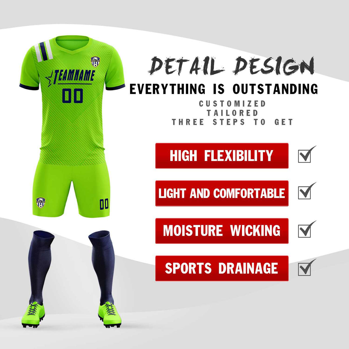 Custom Neon Green Striped Sportswear Soccer Tops/Sets Jersey For Adults