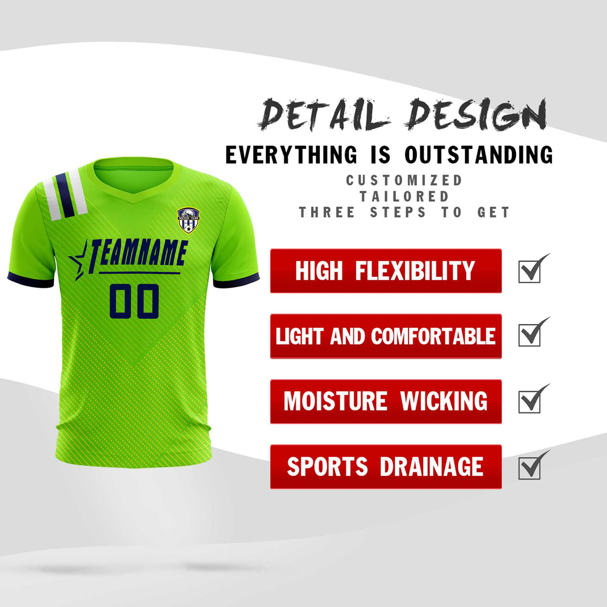 Custom Neon Green Striped Sportswear Soccer Tops/Sets Jersey For Adults