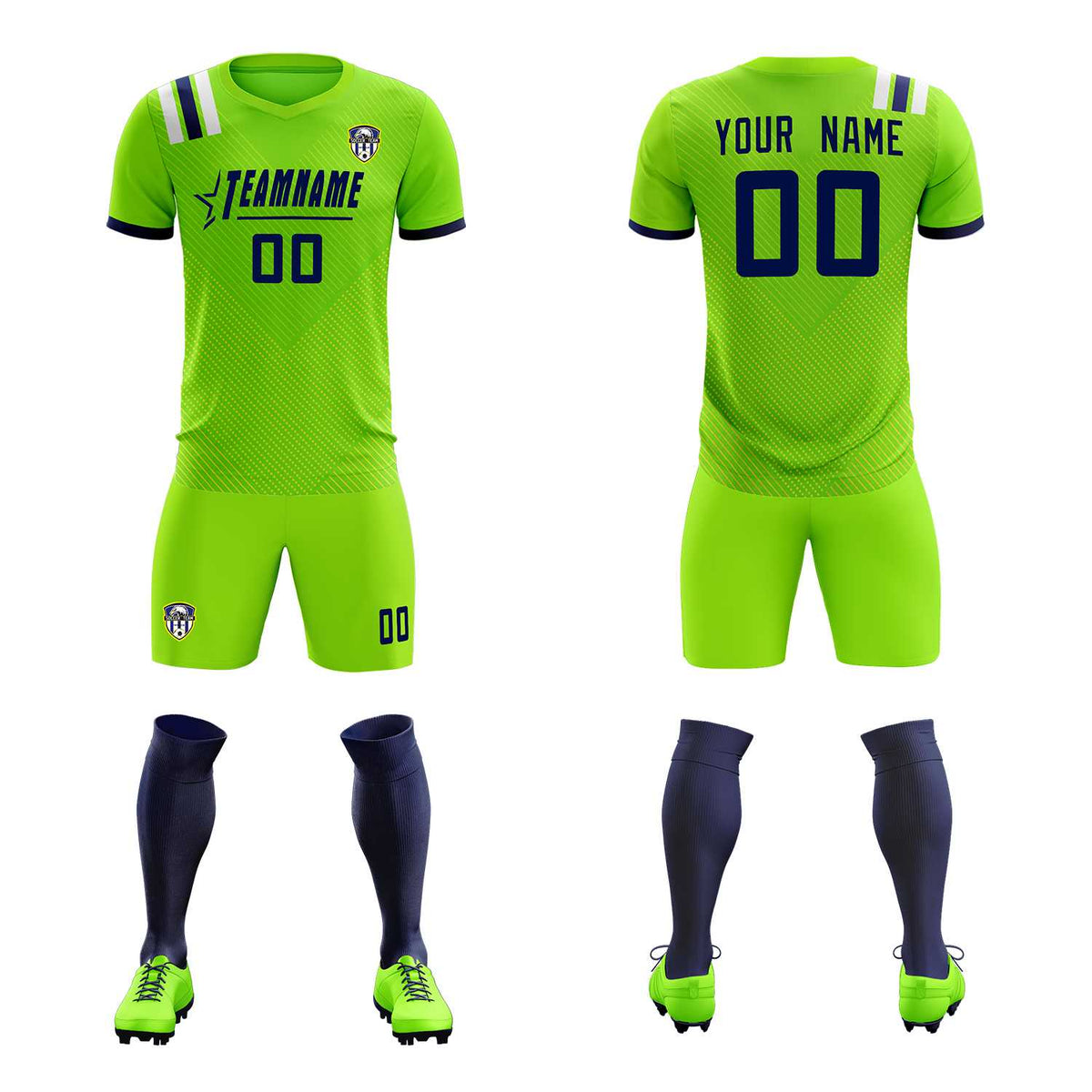 Custom Neon Green Striped Sportswear Soccer Tops/Sets Jersey For Adults