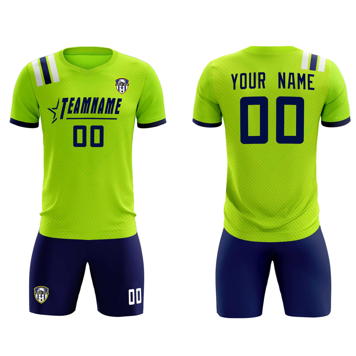 Custom Neon Green Striped Sportswear Soccer Tops/Sets Jersey For Adults
