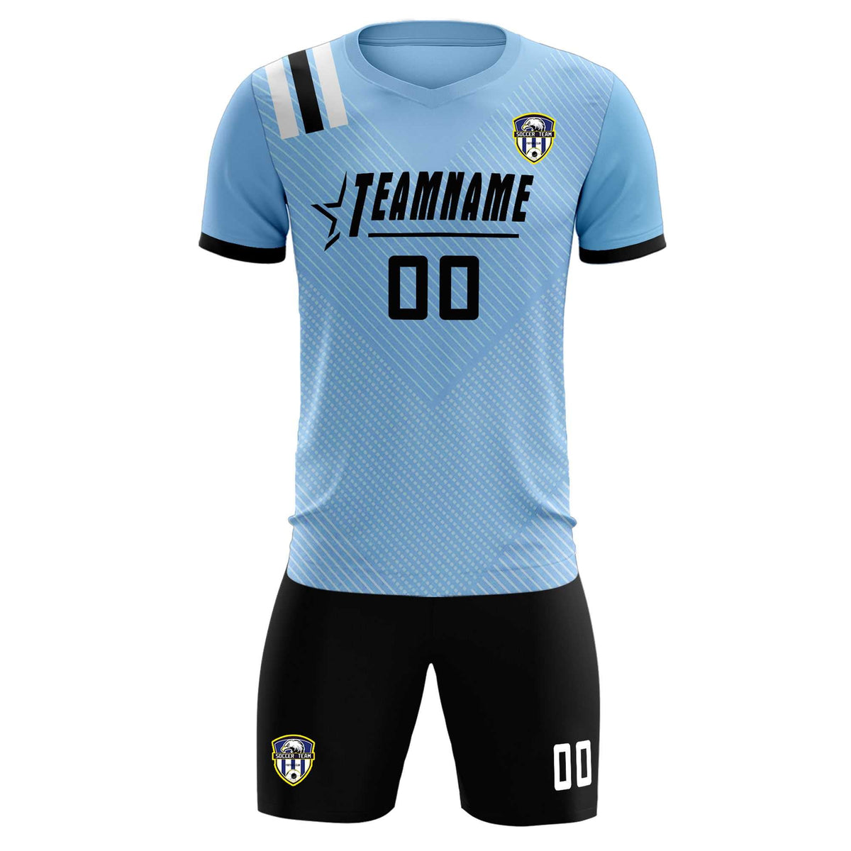 Custom Light Blue Striped Sportswear Soccer Tops/Sets Jersey For Adults