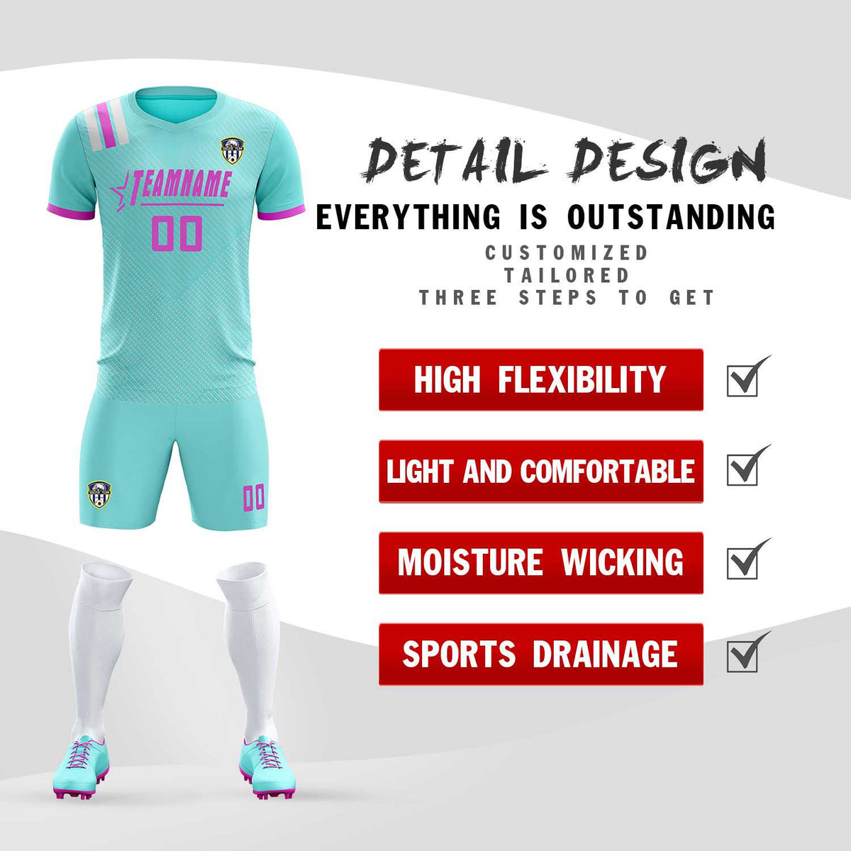 Custom Light Blue Striped Sportswear Soccer Tops/Sets Jersey For Adults