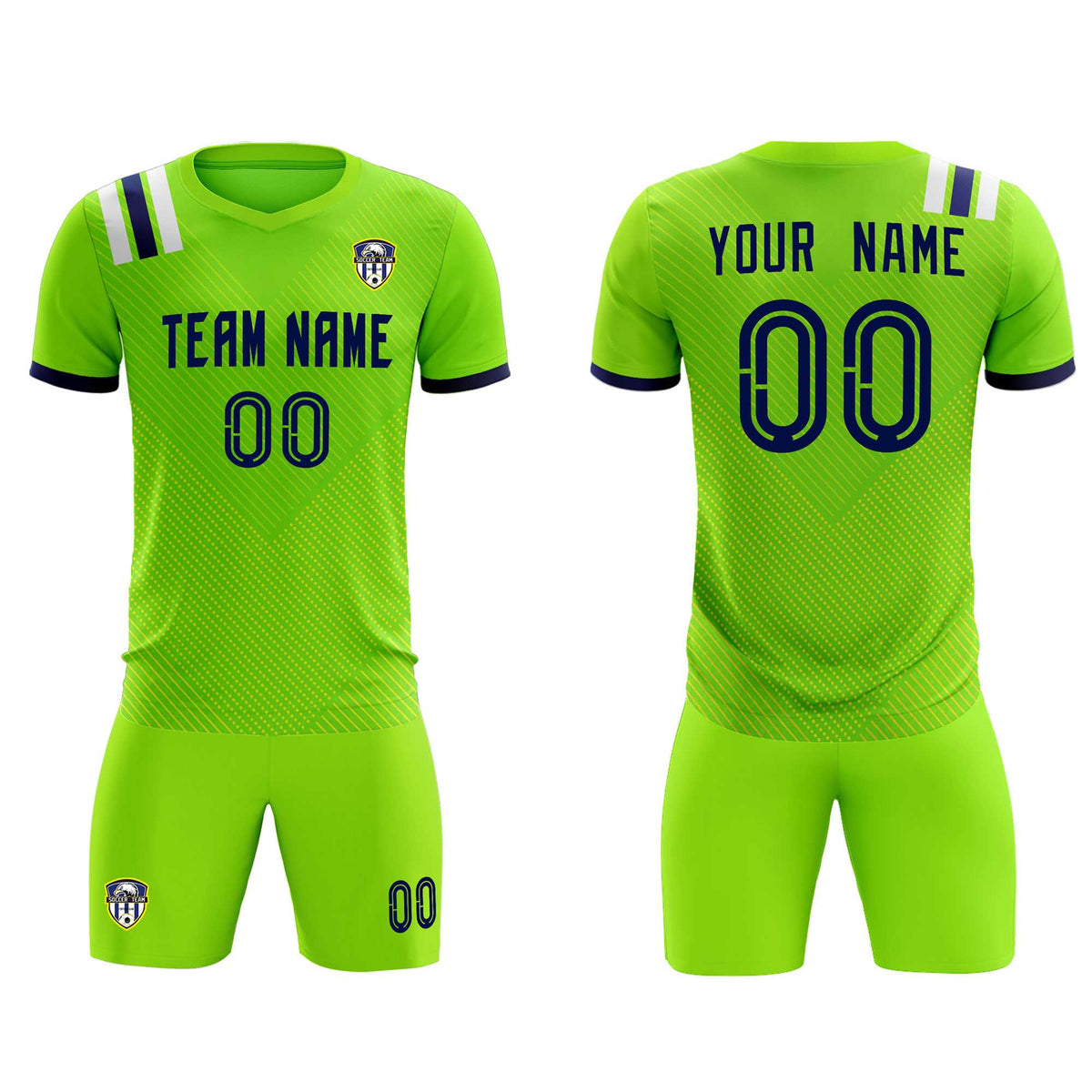 Custom Neon Green Striped Sportswear Soccer Tops/Sets Jersey For Adults