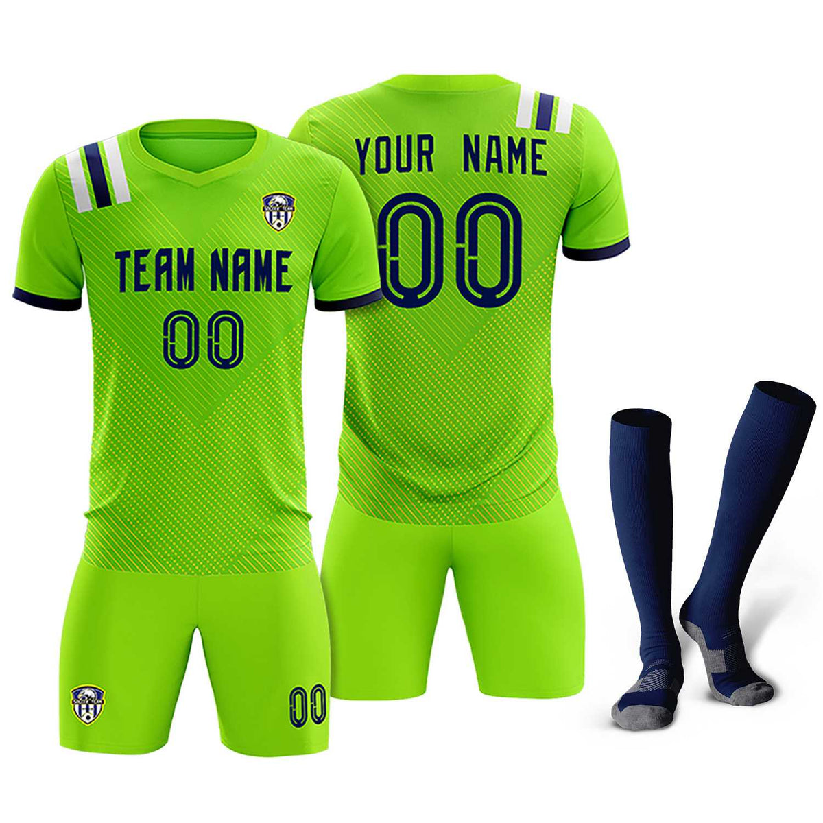 Custom Neon Green Striped Sportswear Soccer Tops/Sets Jersey For Adults
