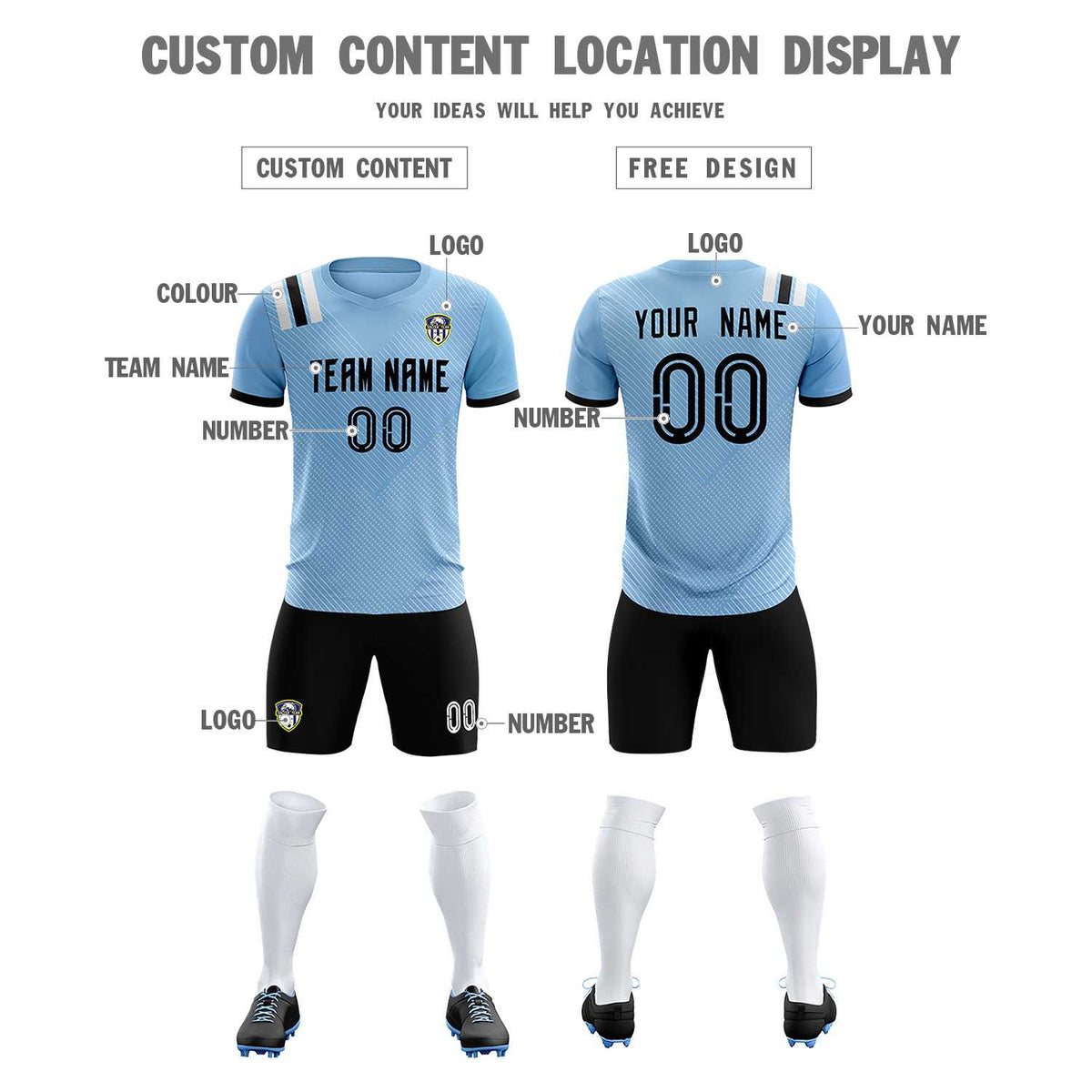 Custom Light Blue Striped Sportswear Soccer Tops/Sets Jersey For Adults