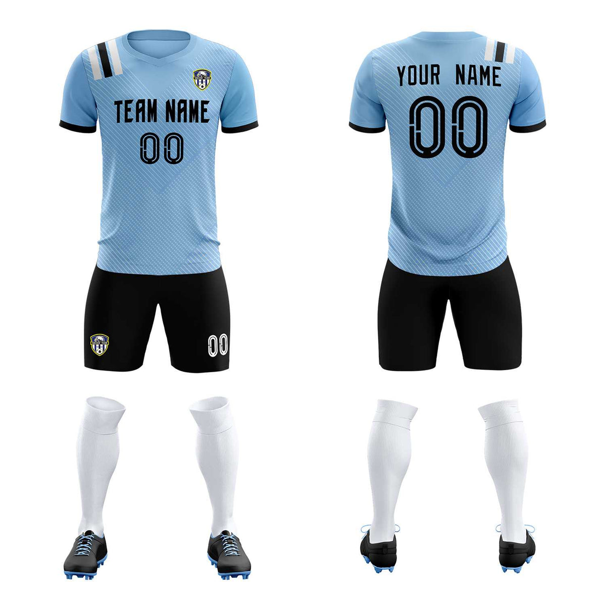 Custom Light Blue Striped Sportswear Soccer Tops/Sets Jersey For Adults