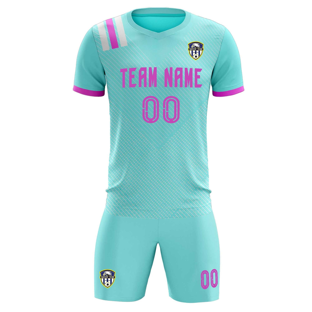 Custom Light Blue Striped Sportswear Soccer Tops/Sets Jersey For Adults