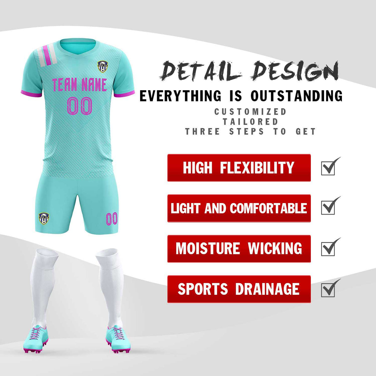 Custom Light Blue Striped Sportswear Soccer Tops/Sets Jersey For Adults