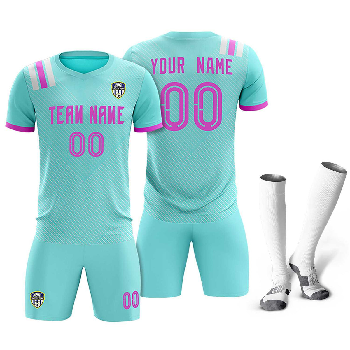 Custom Light Blue Striped Sportswear Soccer Tops/Sets Jersey For Adults