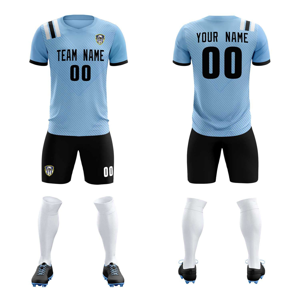 Custom Light Blue Striped Sportswear Soccer Tops/Sets Jersey For Adults