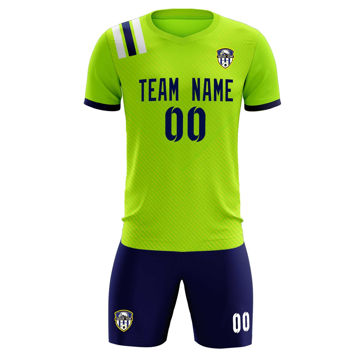 Custom Neon Green Striped Sportswear Soccer Tops/Sets Jersey For Adults