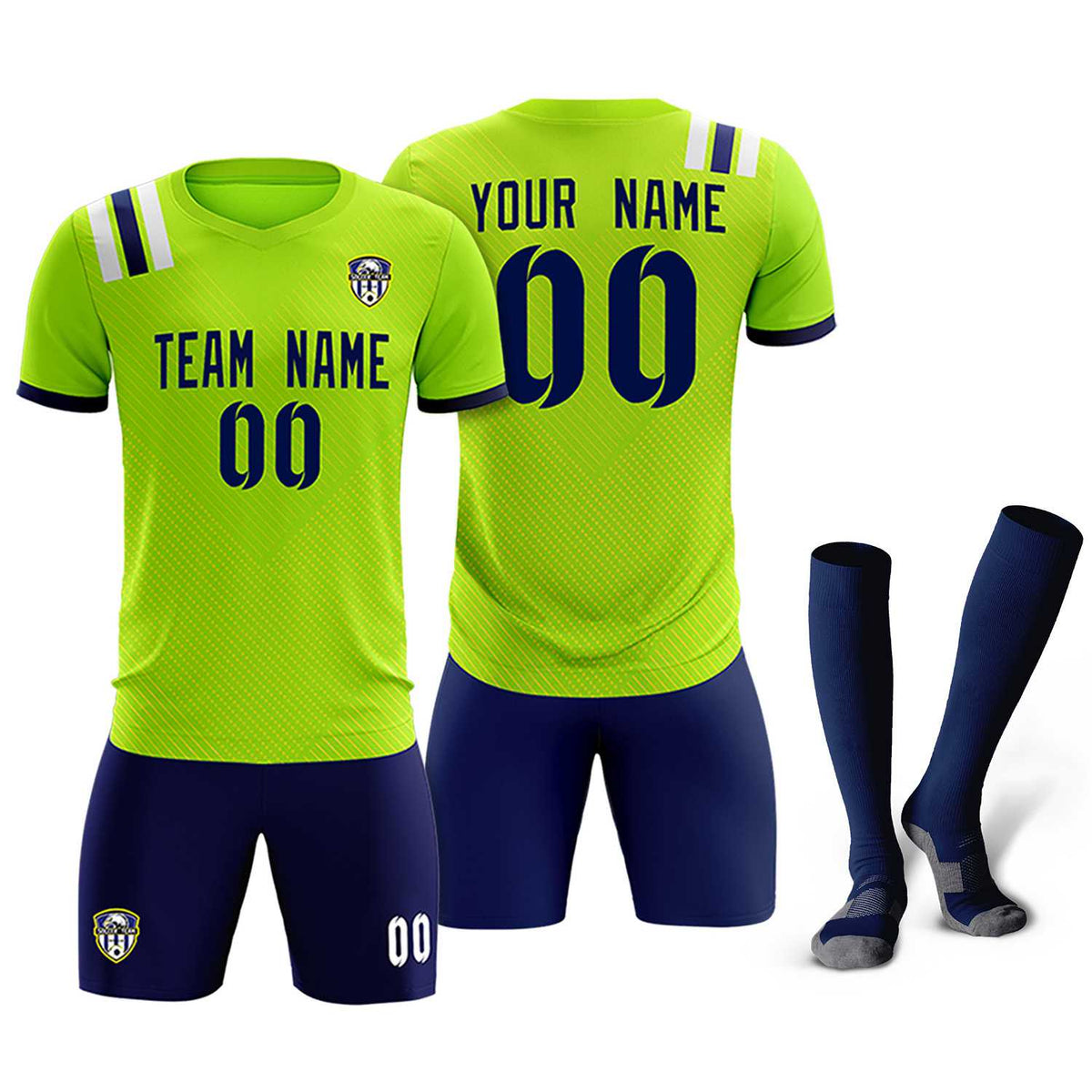 Custom Neon Green Striped Sportswear Soccer Tops/Sets Jersey For Adults
