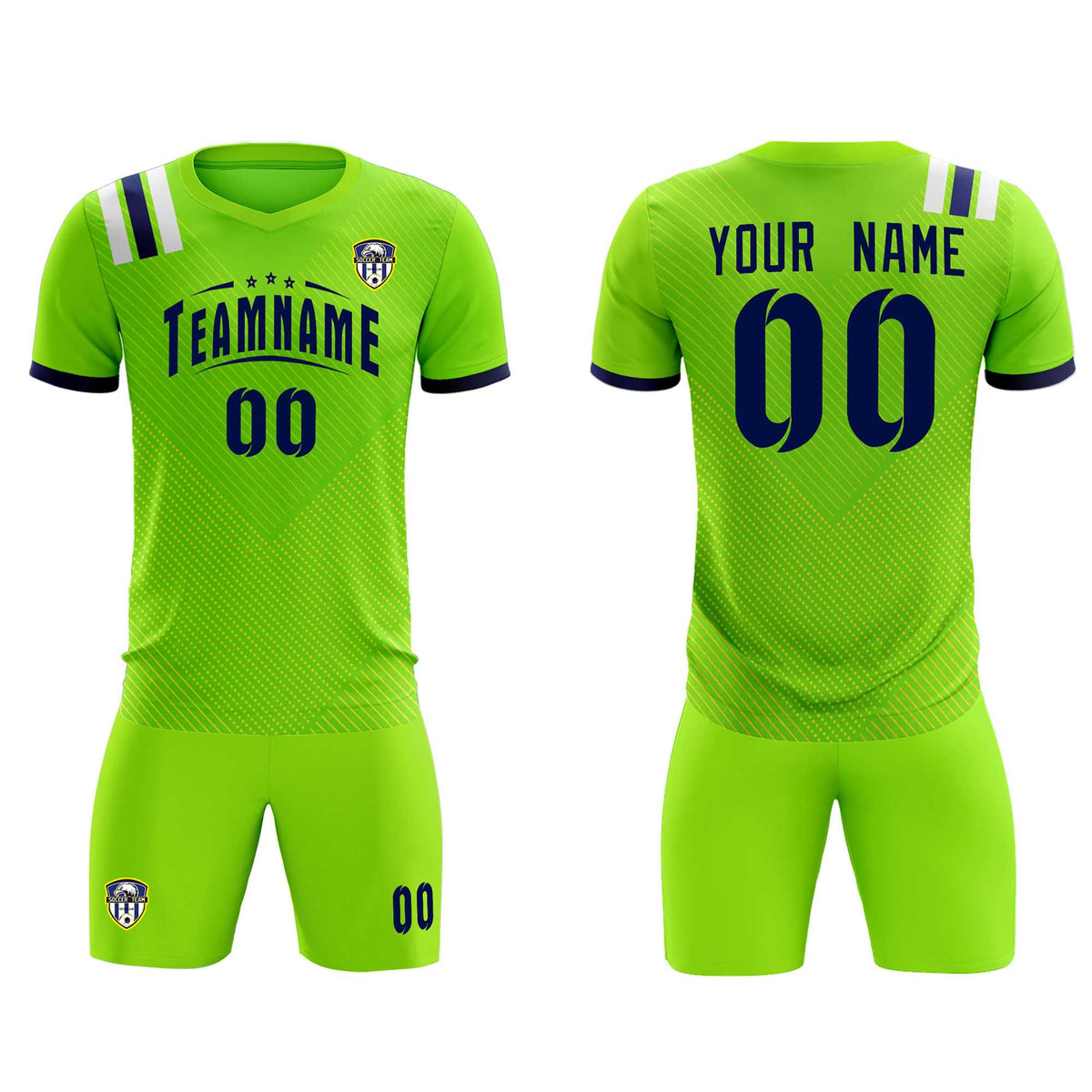 Custom Neon Green Striped Sportswear Soccer Tops/Sets Jersey For Adults