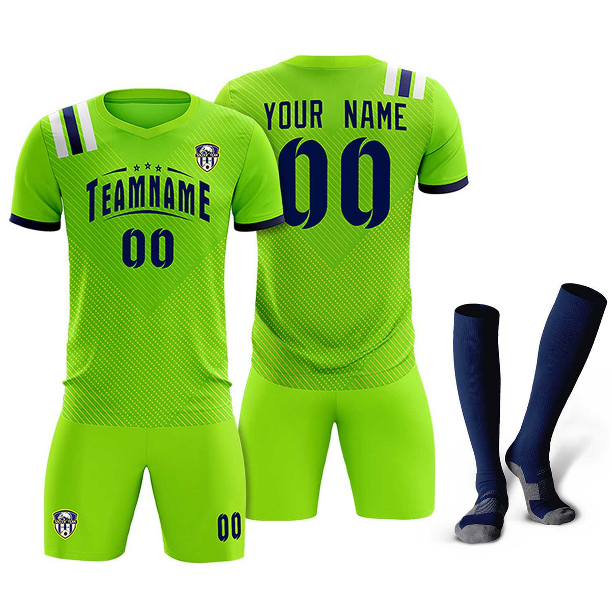 Custom Neon Green Striped Sportswear Soccer Tops/Sets Jersey For Adults