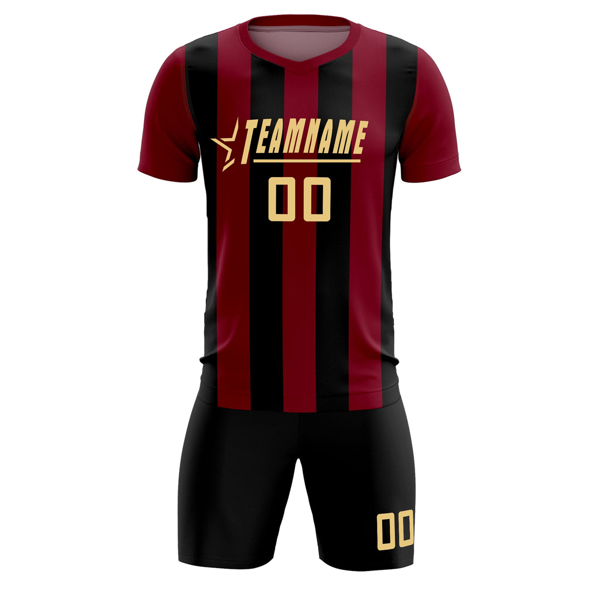 Custom Crimson Black Vertical Stripes Casual Outdoor Soccer Sets Jersey