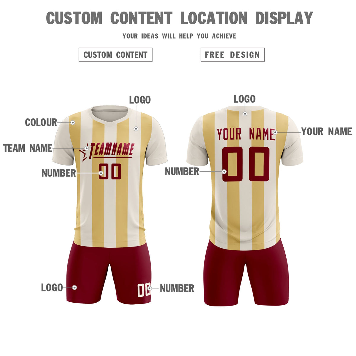 Custom Cream Khaki Vertical Stripes Casual Outdoor Soccer Sets Jersey