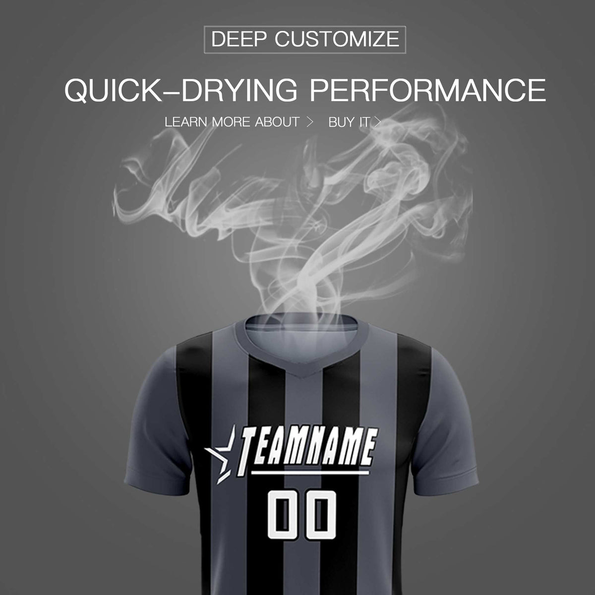 Custom Dark Gray Black Vertical Stripes Casual Outdoor Soccer Sets Jersey