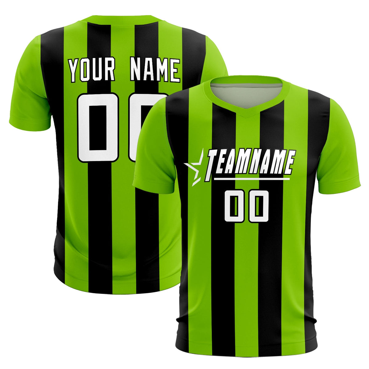 Custom Neon Green Black Vertical Stripes Casual Outdoor Soccer Sets Jersey