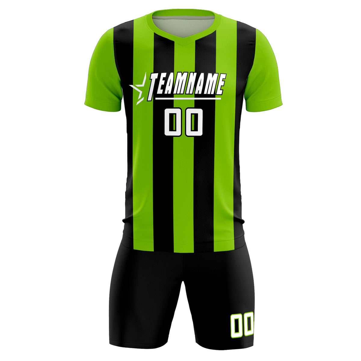 Custom Neon Green Black Vertical Stripes Casual Outdoor Soccer Sets Jersey