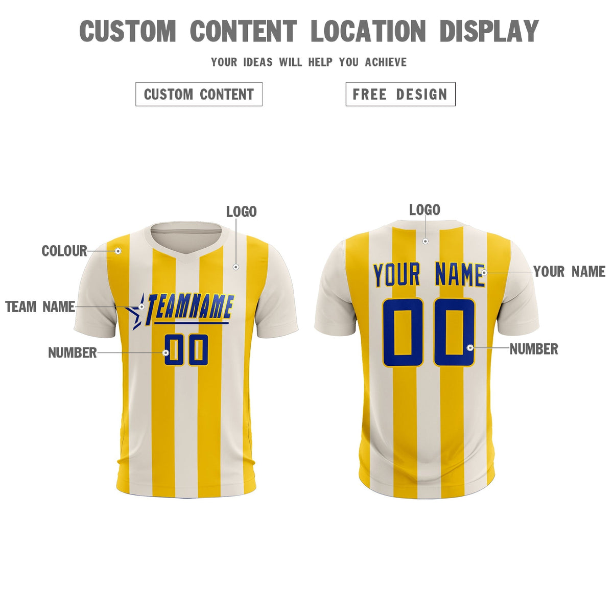 Custom Cream Gold Vertical Stripes Casual Outdoor Soccer Sets Jersey