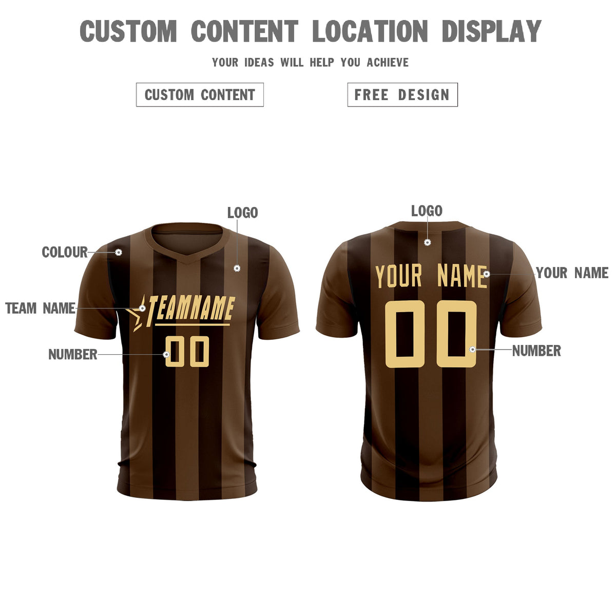 Custom Light Brown Brown Vertical Stripes Casual Outdoor Soccer Sets Jersey