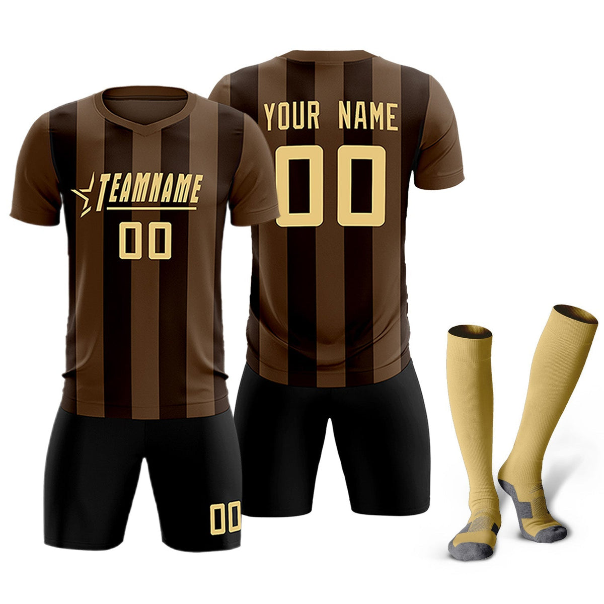 Custom Light Brown Brown Vertical Stripes Casual Outdoor Soccer Sets Jersey