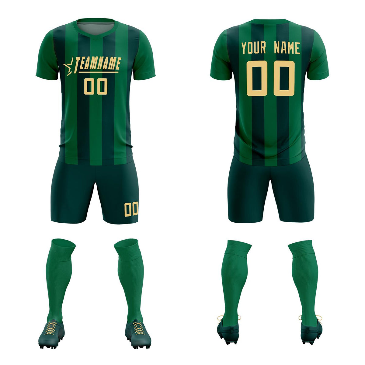 Custom Kelly Green Midnight Green Vertical Stripes Casual Outdoor Soccer Sets Jersey