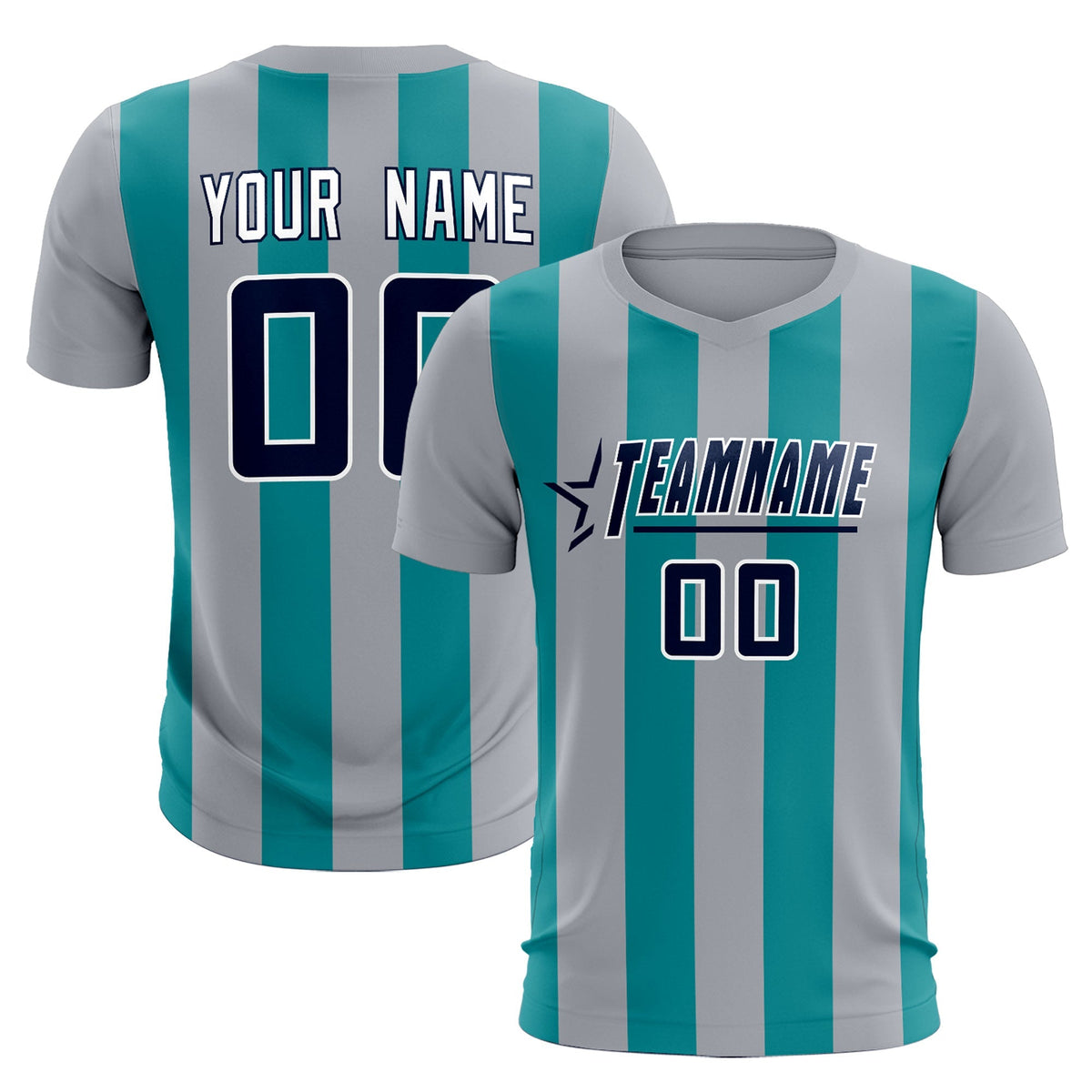 Custom Gray Aqua Vertical Stripes Casual Outdoor Soccer Sets Jersey