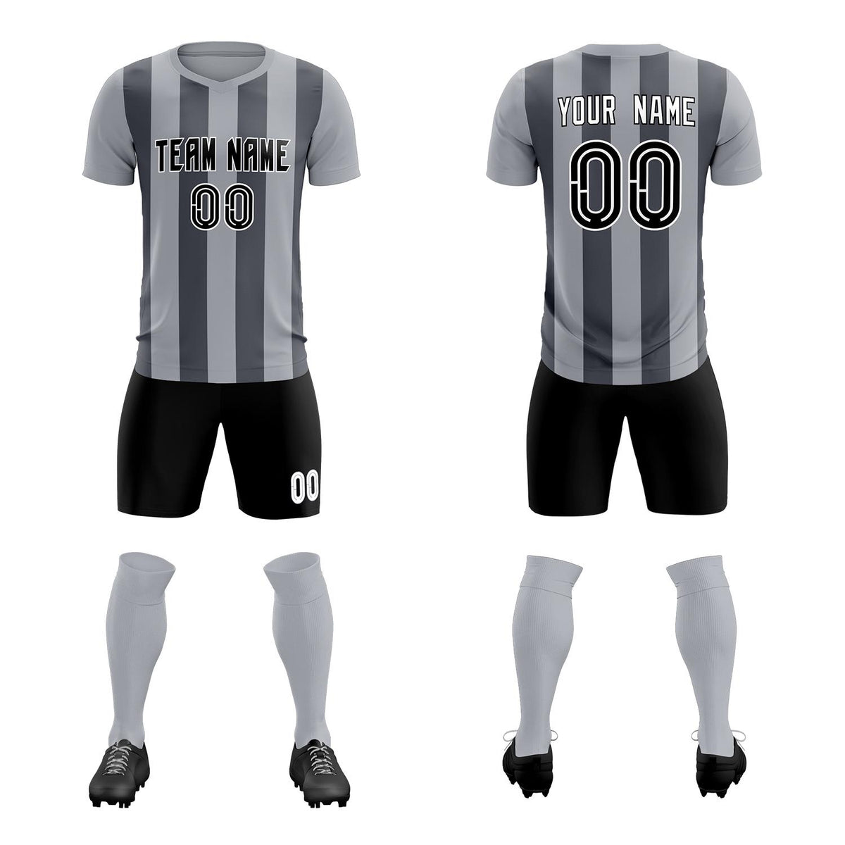 Custom Gray Dark Gray Vertical Stripes Casual Outdoor Soccer Sets Jersey
