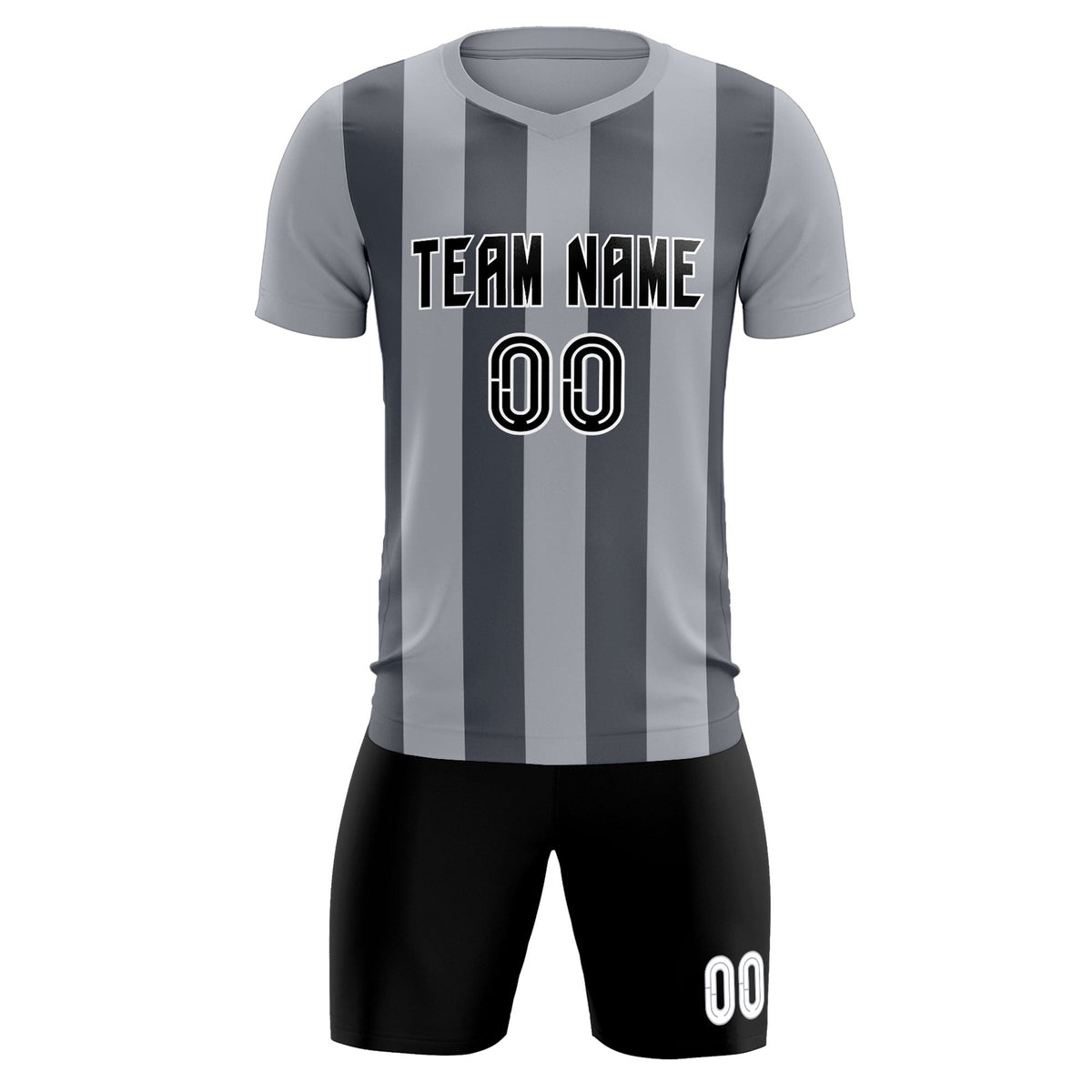 Custom Gray Dark Gray Vertical Stripes Casual Outdoor Soccer Sets Jersey