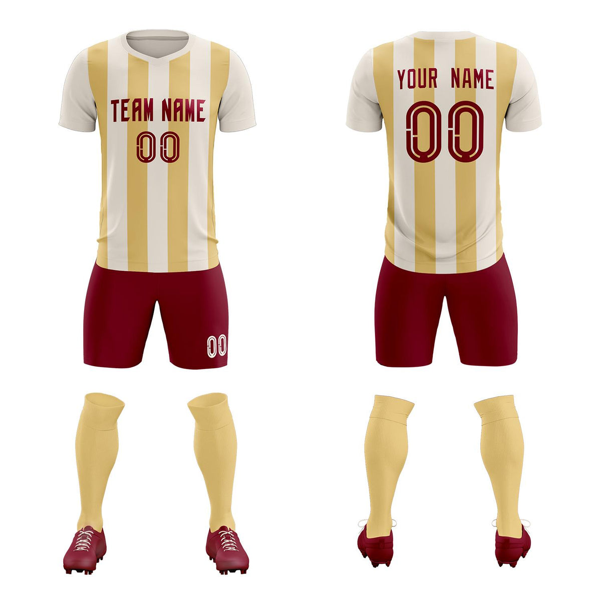 Custom Cream Khaki Vertical Stripes Casual Outdoor Soccer Sets Jersey