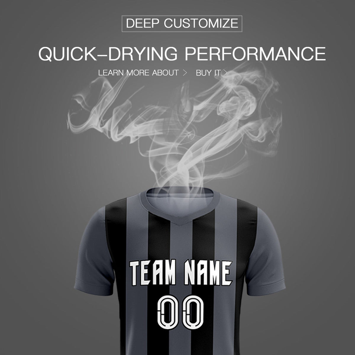Custom Dark Gray Black Vertical Stripes Casual Outdoor Soccer Sets Jersey
