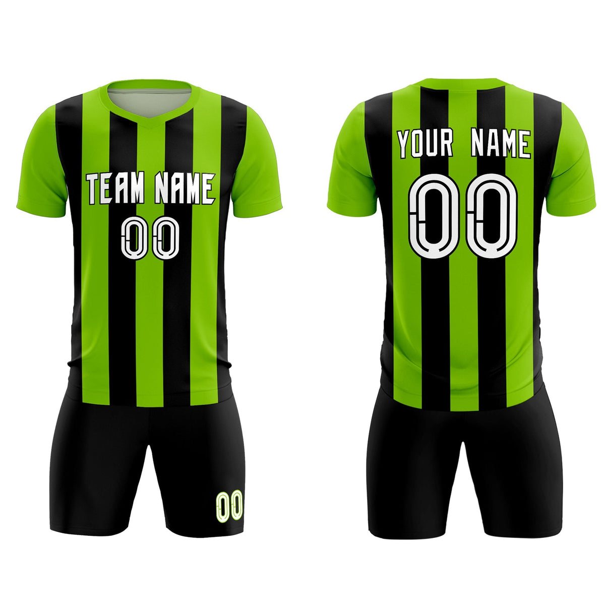 Custom Neon Green Black Vertical Stripes Casual Outdoor Soccer Sets Jersey