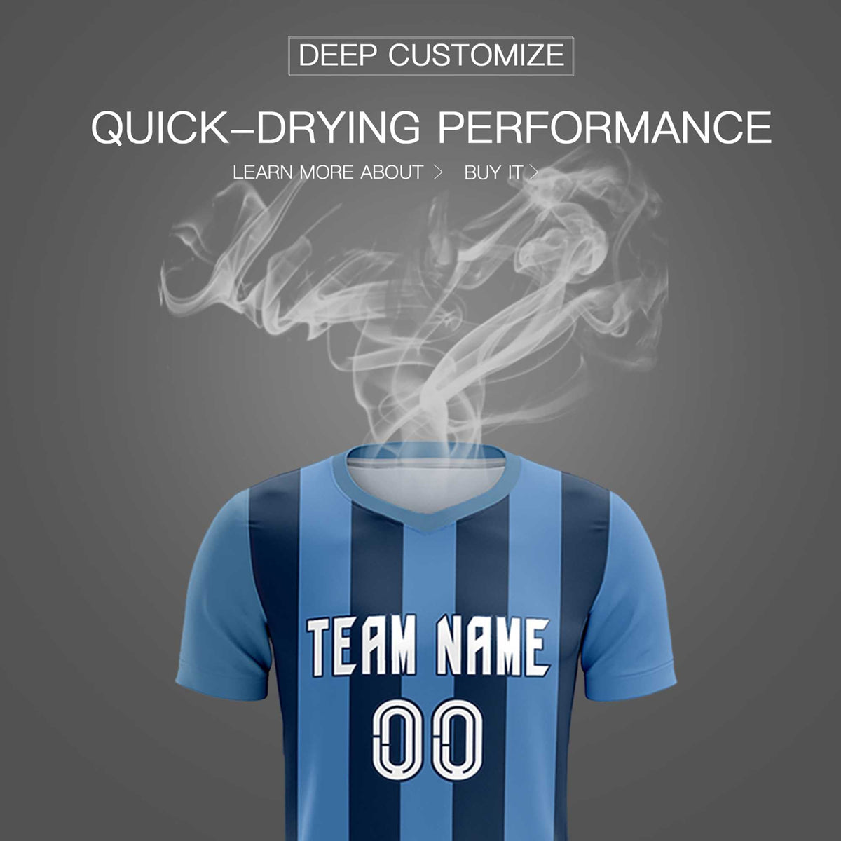 Custom Light Blue Midnight Blue Vertical Stripes Casual Outdoor Soccer Sets Jersey