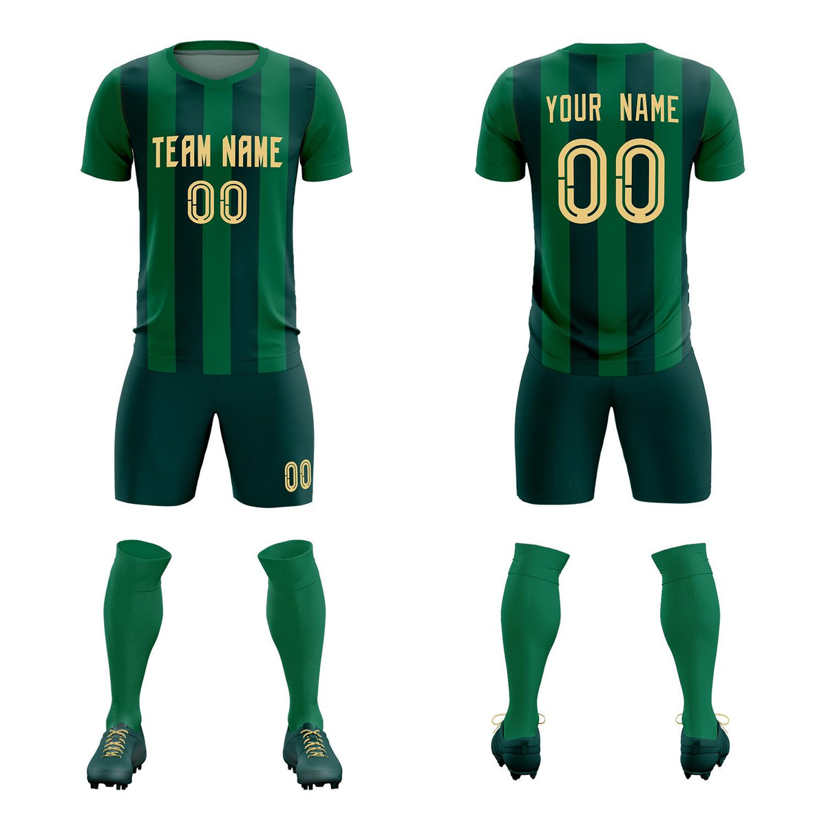 Custom Kelly Green Midnight Green Vertical Stripes Casual Outdoor Soccer Sets Jersey