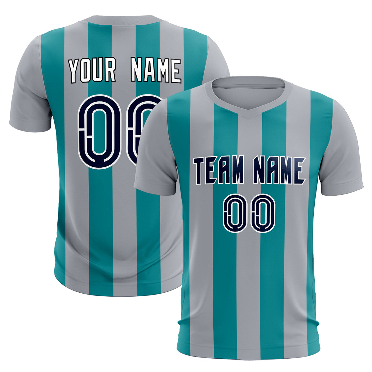 Custom Gray Aqua Vertical Stripes Casual Outdoor Soccer Sets Jersey