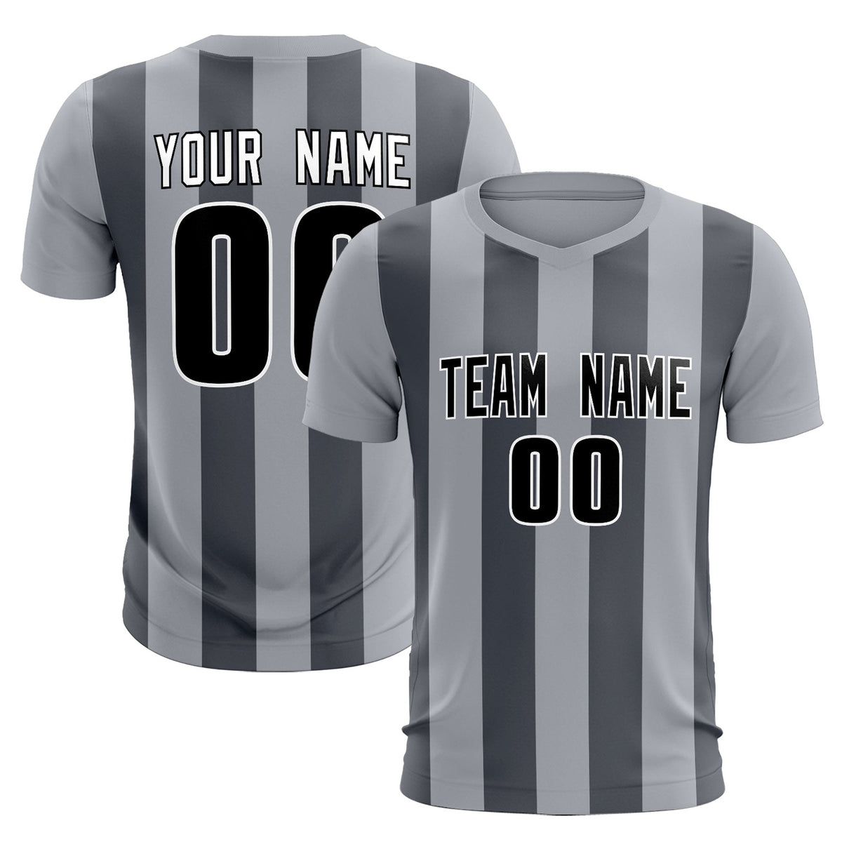 Custom Gray Dark Gray Vertical Stripes Casual Outdoor Soccer Sets Jersey