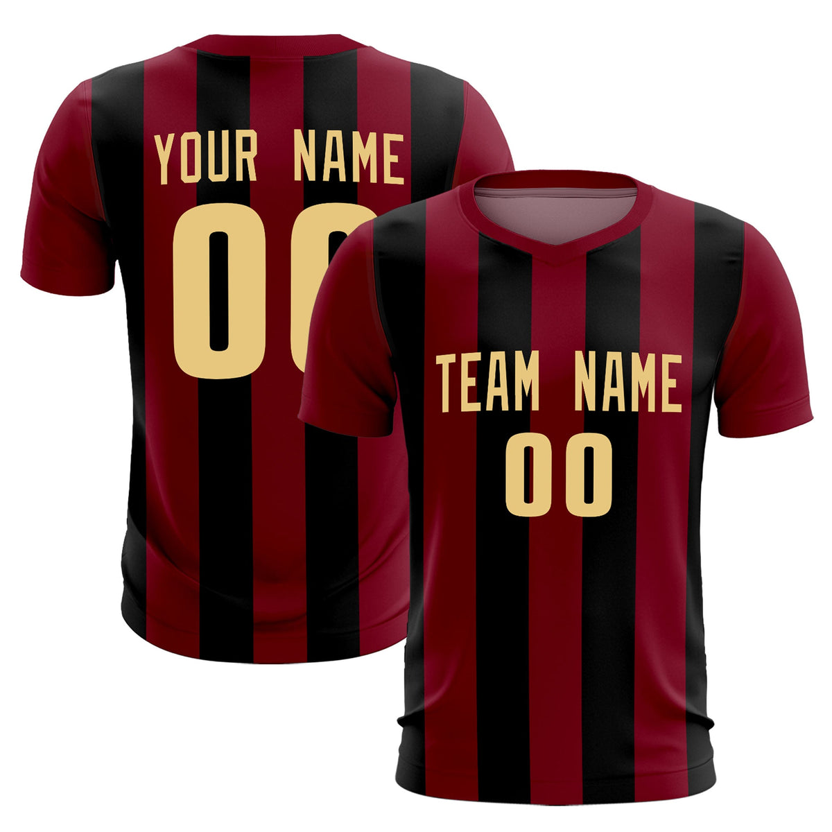 Custom Crimson Black Vertical Stripes Casual Outdoor Soccer Sets Jersey