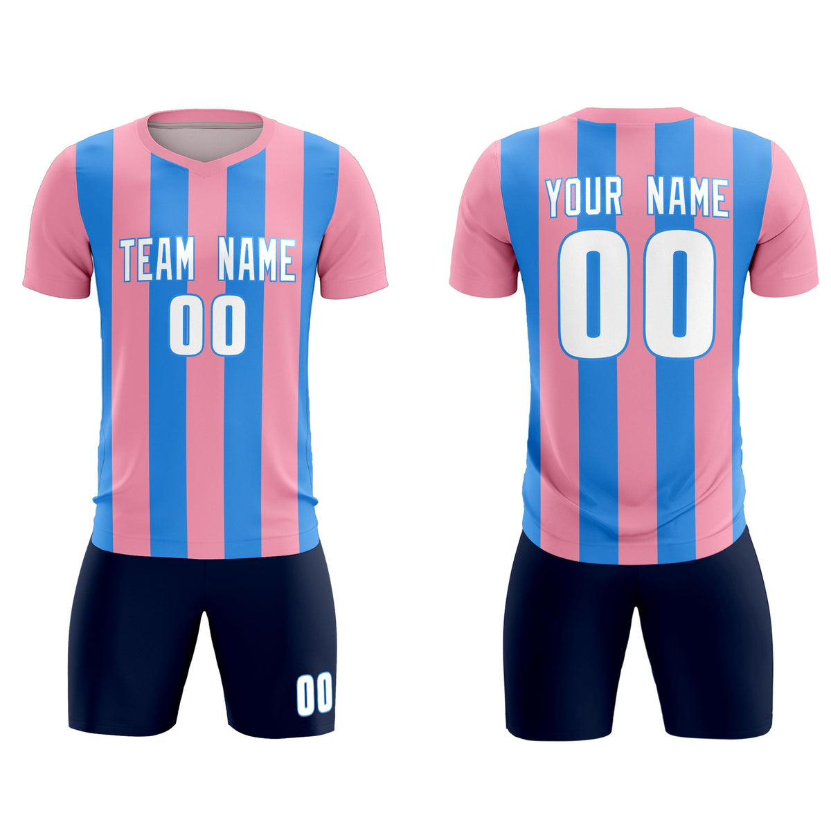 Custom Light Pink Powder Blue Vertical Stripes Casual Outdoor Soccer Sets Jersey