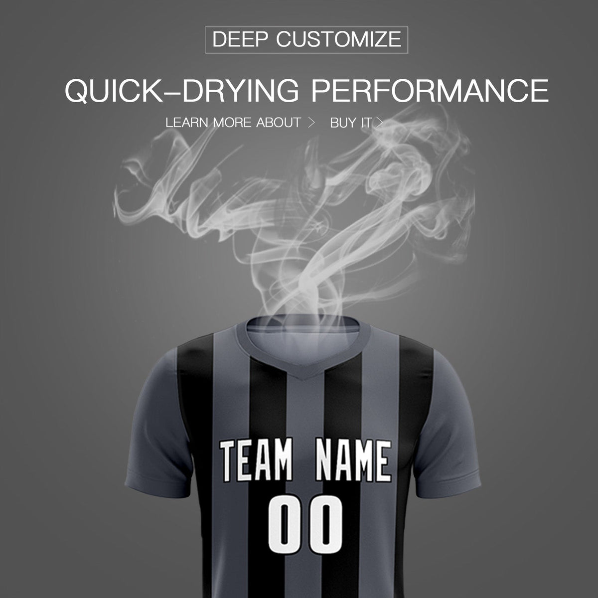 Custom Dark Gray Black Vertical Stripes Casual Outdoor Soccer Sets Jersey